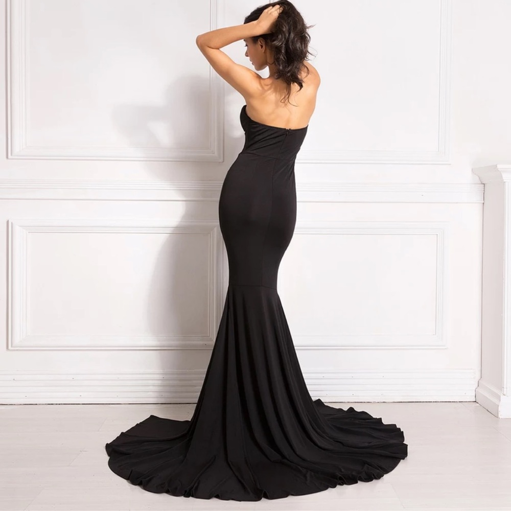 NEW Formal Black Strapless High Slit Evening Gown - Picture 5 of 8